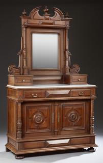 Appraisal: French Henri II Style Carved Walnut Marble Top Dre French