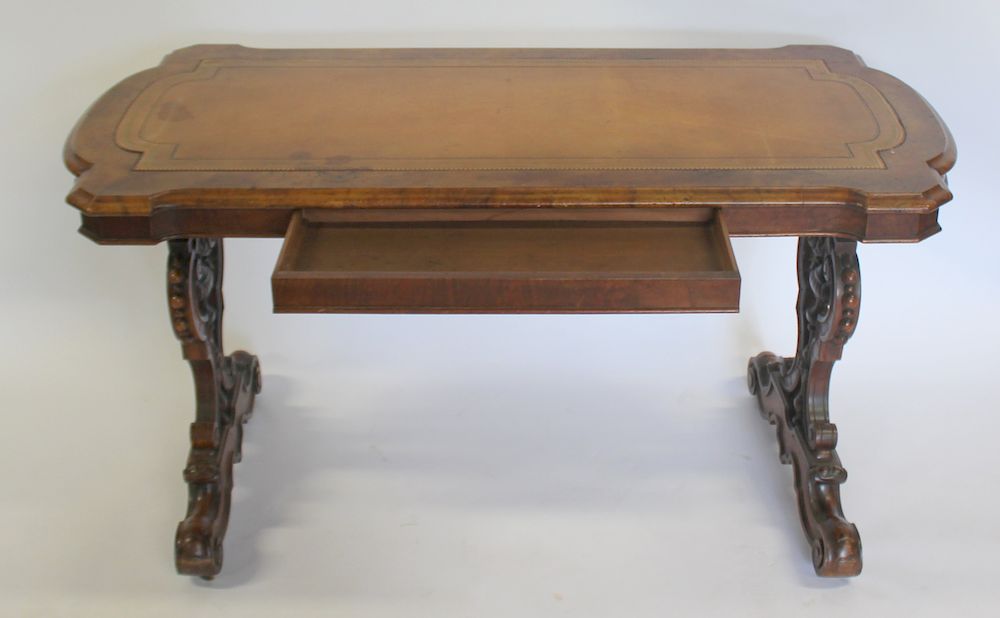 Appraisal: Victorian Walnut Leather Top Table Nice base and patina From