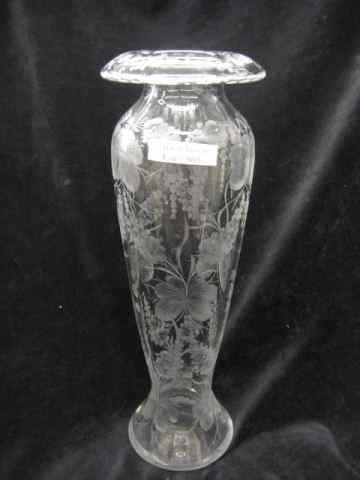 Appraisal: Libbey Cut Engraved Glass Vase wisteria style floral '' tall