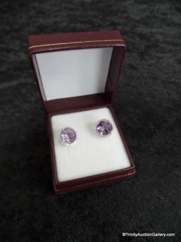 Appraisal: Round Halo Sterling Silver Amethyst Earrings Type Classy round halo