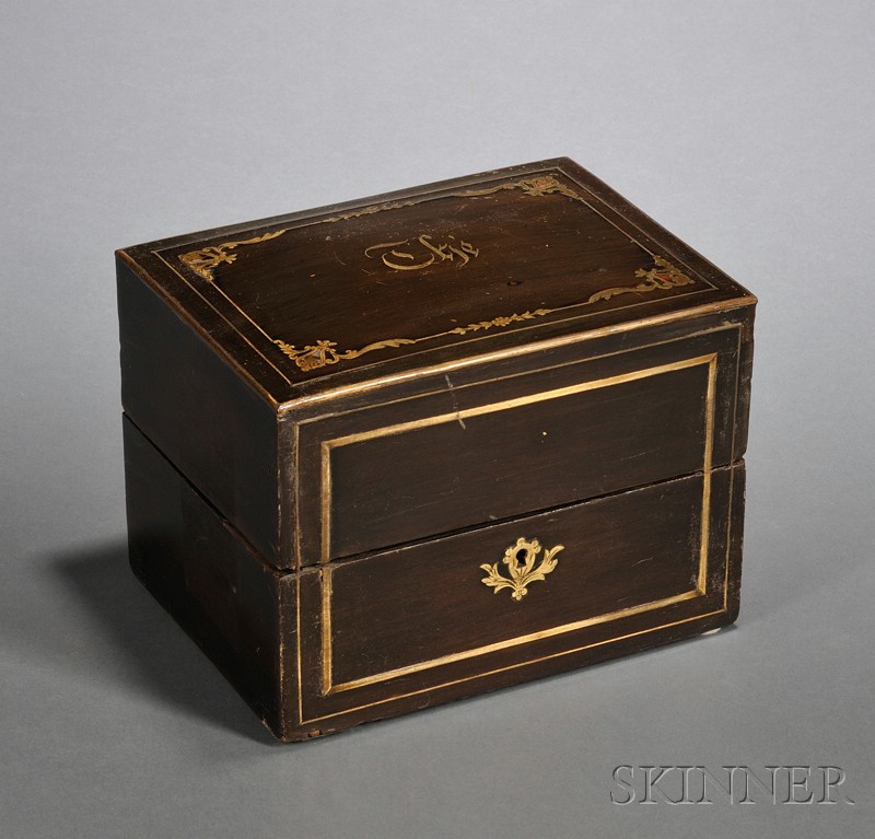 Appraisal: French Coromandel and Brass Tea Caddy late th century the