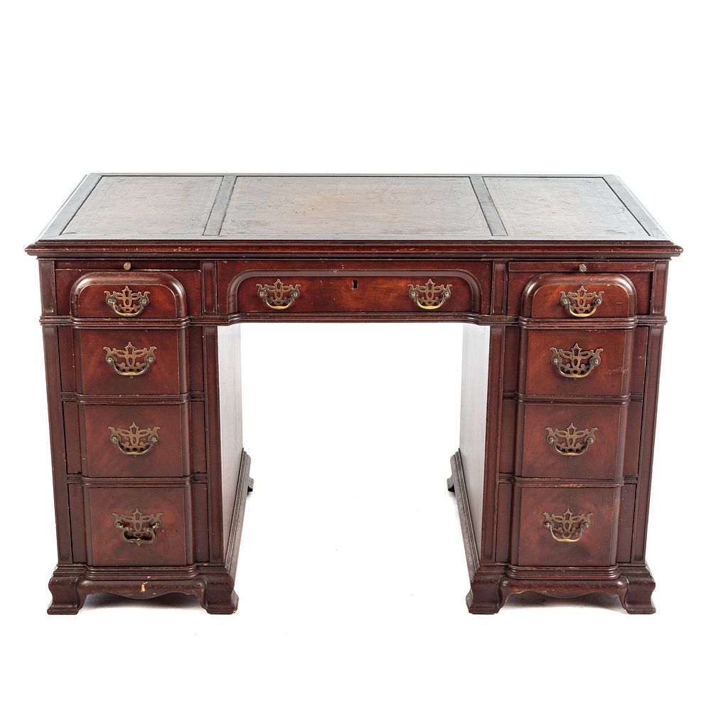 Appraisal: Chippendale Style Block Front Knee Hole Desk With inset tooled