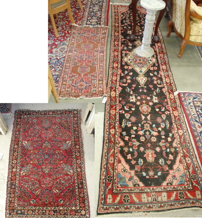 Appraisal: THREE SEMI-ANTIQUE PERSIAN RUGS ' X ' Heriz ' x