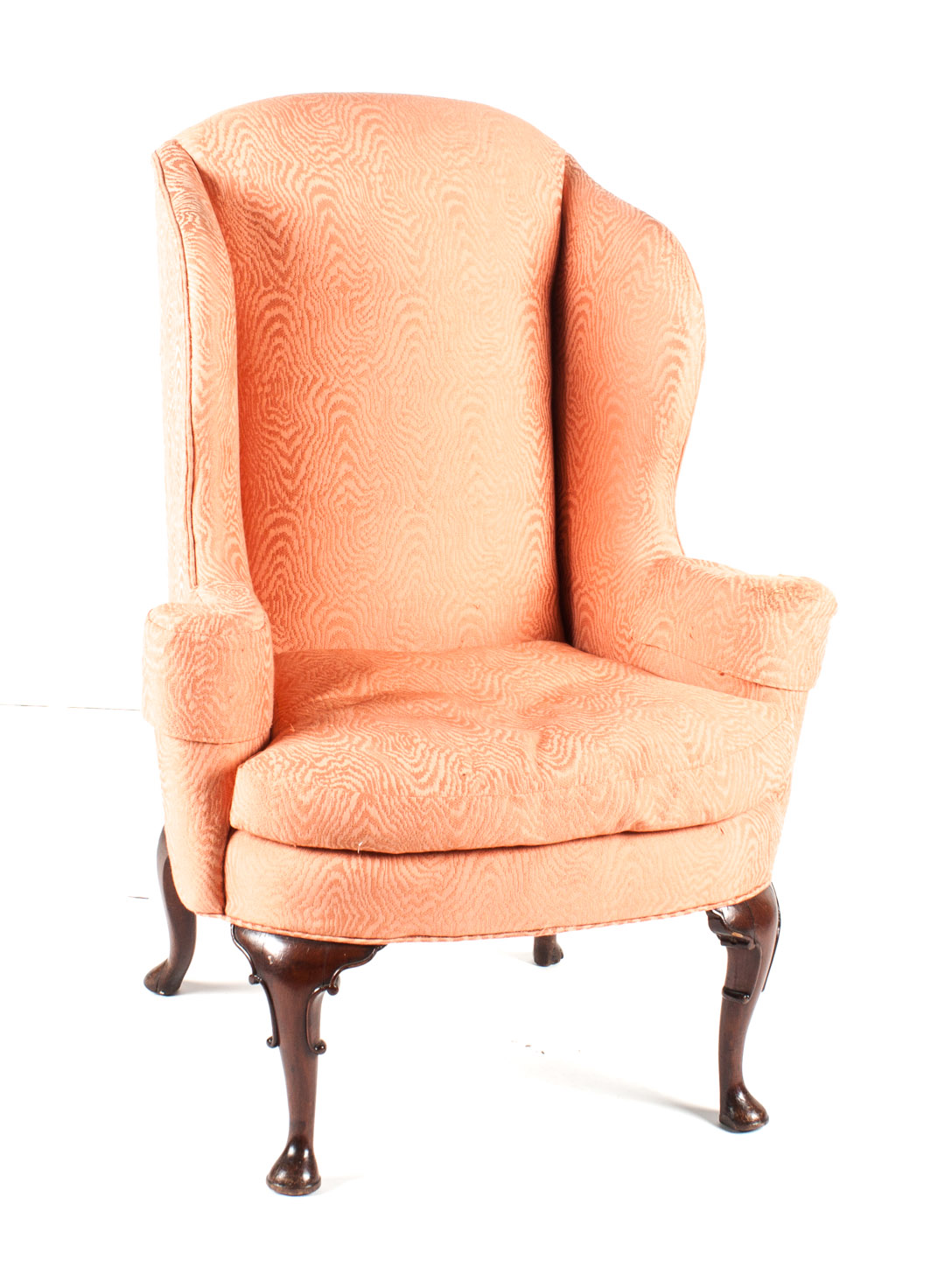 Appraisal: George II mahogany upholstered wing chair circa four cabriole carved