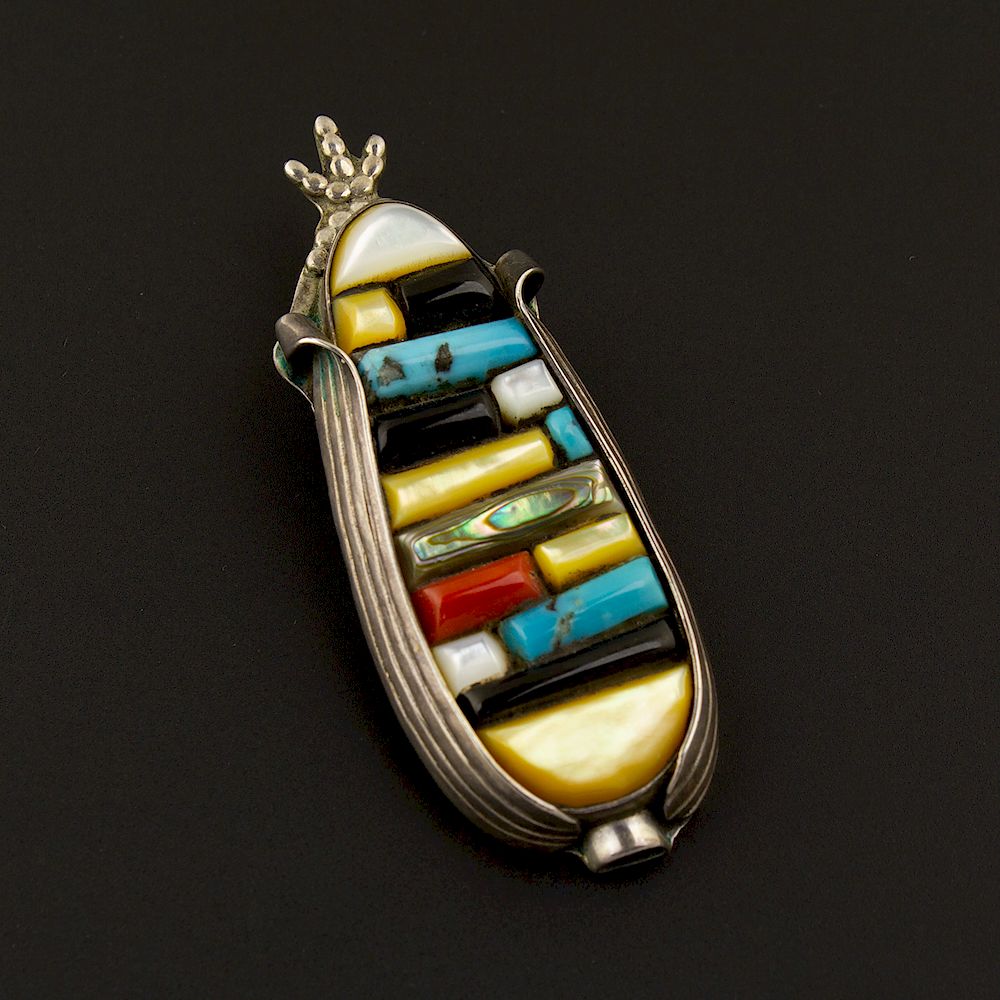 Appraisal: Sterling Silver Cobblestone Inlay Corn Pendant Sterling Silver Cobblestone Inlay