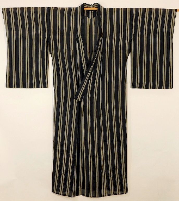 Appraisal: Japanese Blue and Cream Striped Kimono Japan - th Century