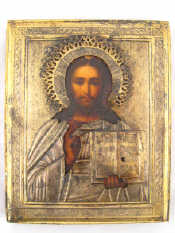 Appraisal: A th century icon of Christ Pantocrator with silver gilt