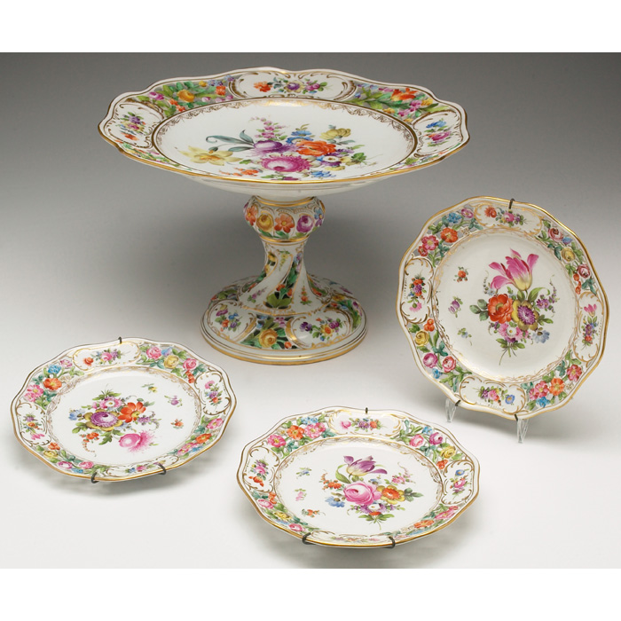 Appraisal: Potschappel-Freital compote and four plates one not shown scalloped shapes