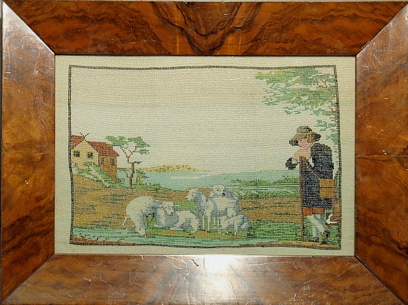 Appraisal: - French beadwork pastoral scene late th c of sheep