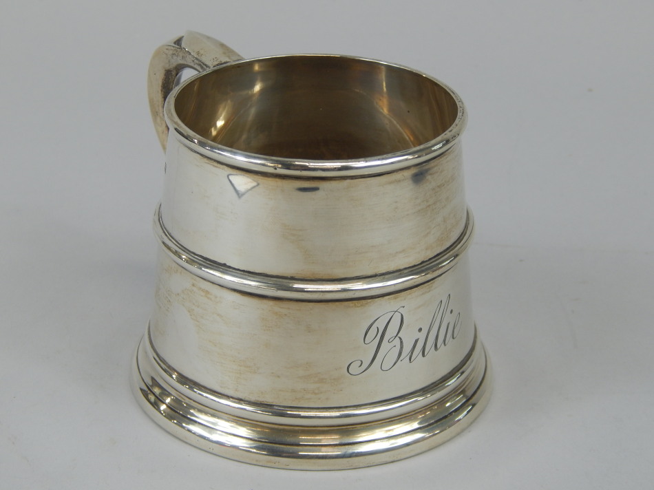 Appraisal: A late Victorian Christening mug of tapering form with shaped