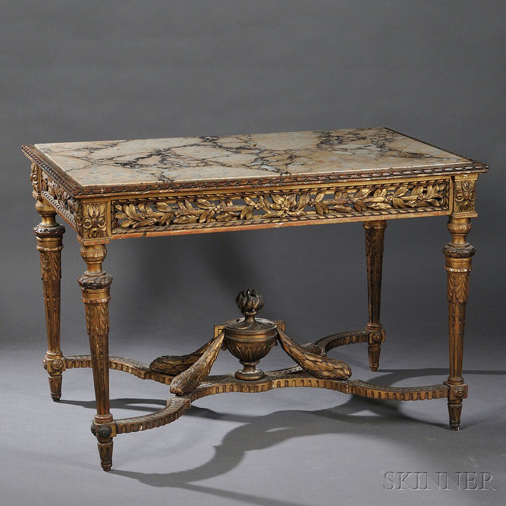 Appraisal: Louis XVI-style Marble-top Giltwood Center Table mid- th century with