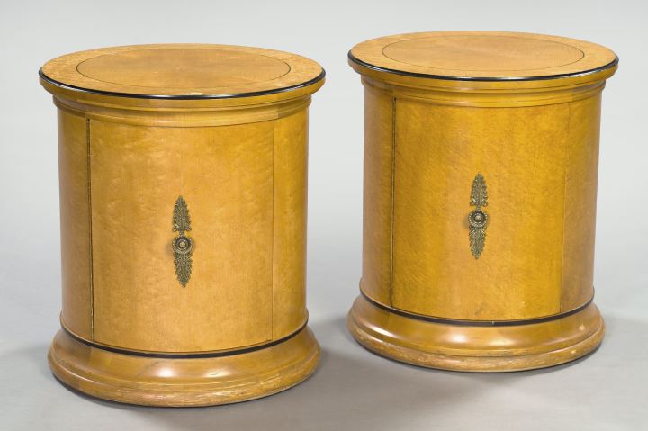 Appraisal: Pair of Bird's-Eye Maple and Figured Maple Columnar Occasional Tables