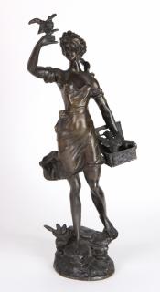 Appraisal: Bronze Sculpture Fille avec Dove French School th century Fille