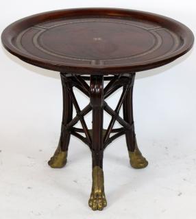 Appraisal: Maitland Smith leather top table with bronze feet Maitland Smith