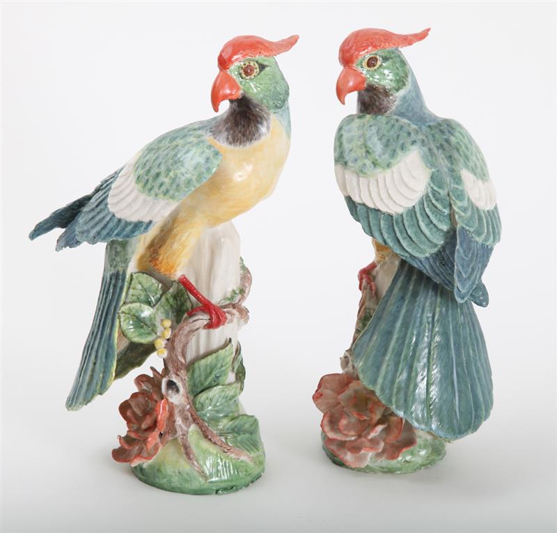 Appraisal: PAIR OF PORCELAIN PARROTS MODELED BY ANN GORDON Each perched