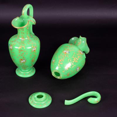 Appraisal: A pair of green opaline glass ewers French or Bohemian