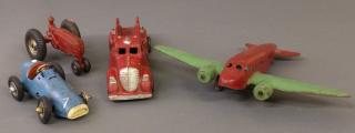 Appraisal: Metal toy Miscellaneous grouping of four metal toys circa s