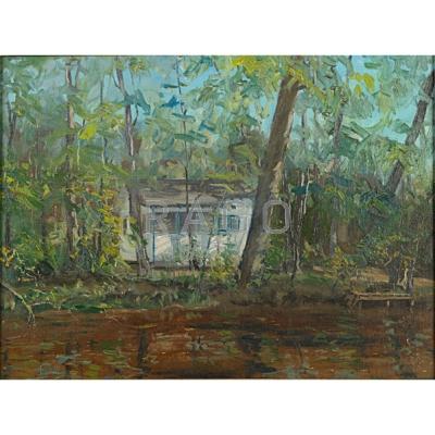 Appraisal: HUGH H CAMPBELL American - Oil on canvas Cabin in