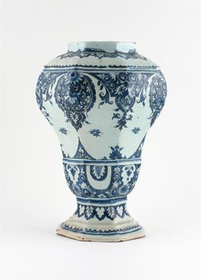 Appraisal: A Delft octagonal blue and white baluster jar painted with