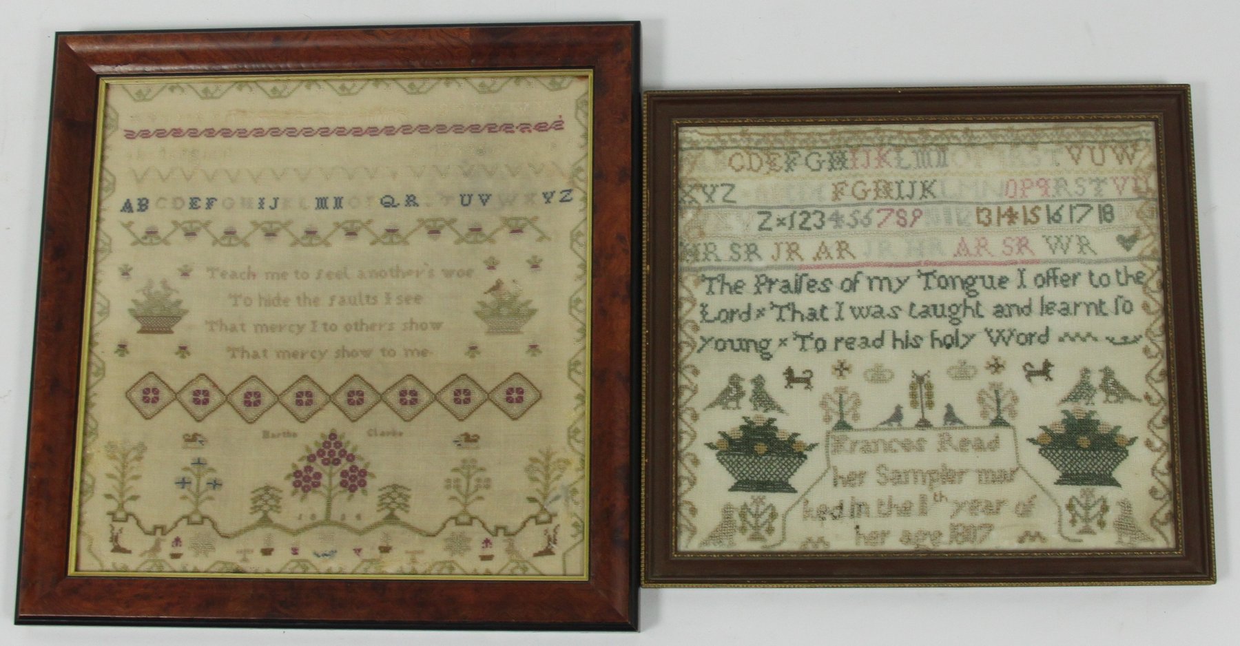 Appraisal: Two th Century needlework samplers one worked by Frances Read