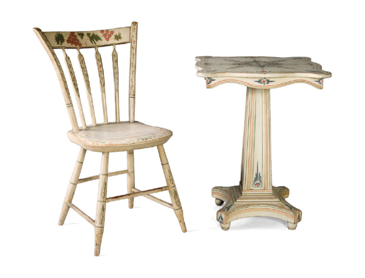 Appraisal: NEW ENGLAND WHITE PAINTED AND DECORATED ARROW-BACK WINDSOR SIDE CHAIR