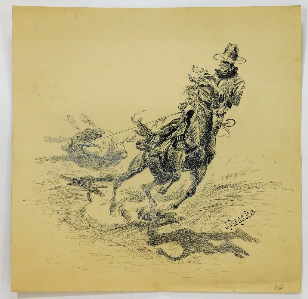 Appraisal: OTTO PLAUG JR WESTERN COWBOY WRANGLER INK DRAWING New York