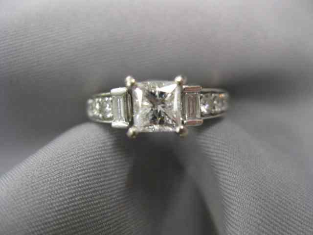 Appraisal: Diamond Ring carat square diamond high grade with baguette rounds