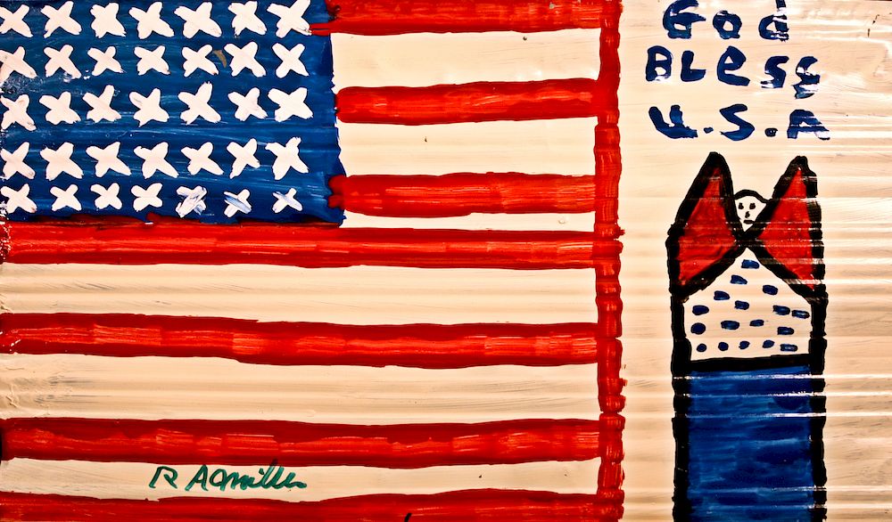 Appraisal: Outsider Art RA Miller Flag with Angel Miller R A