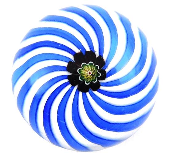 Appraisal: PAPERWEIGHT Antique French Clichy glass paperweight blue and white swirl