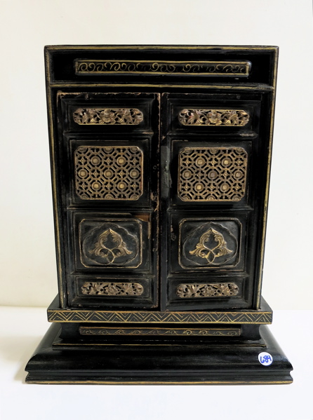 Appraisal: CHINESE GILT LACQUERED ALTAR CABINET having carved and gilt panel