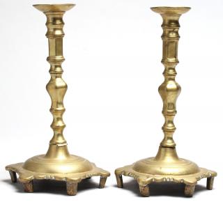 Appraisal: Pair of Antique Indian Brass Candlesticks With hexagonal cross-sections Each