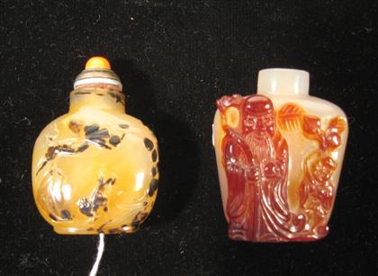 Appraisal: Two Chinese agate carved snuff bottlesH in