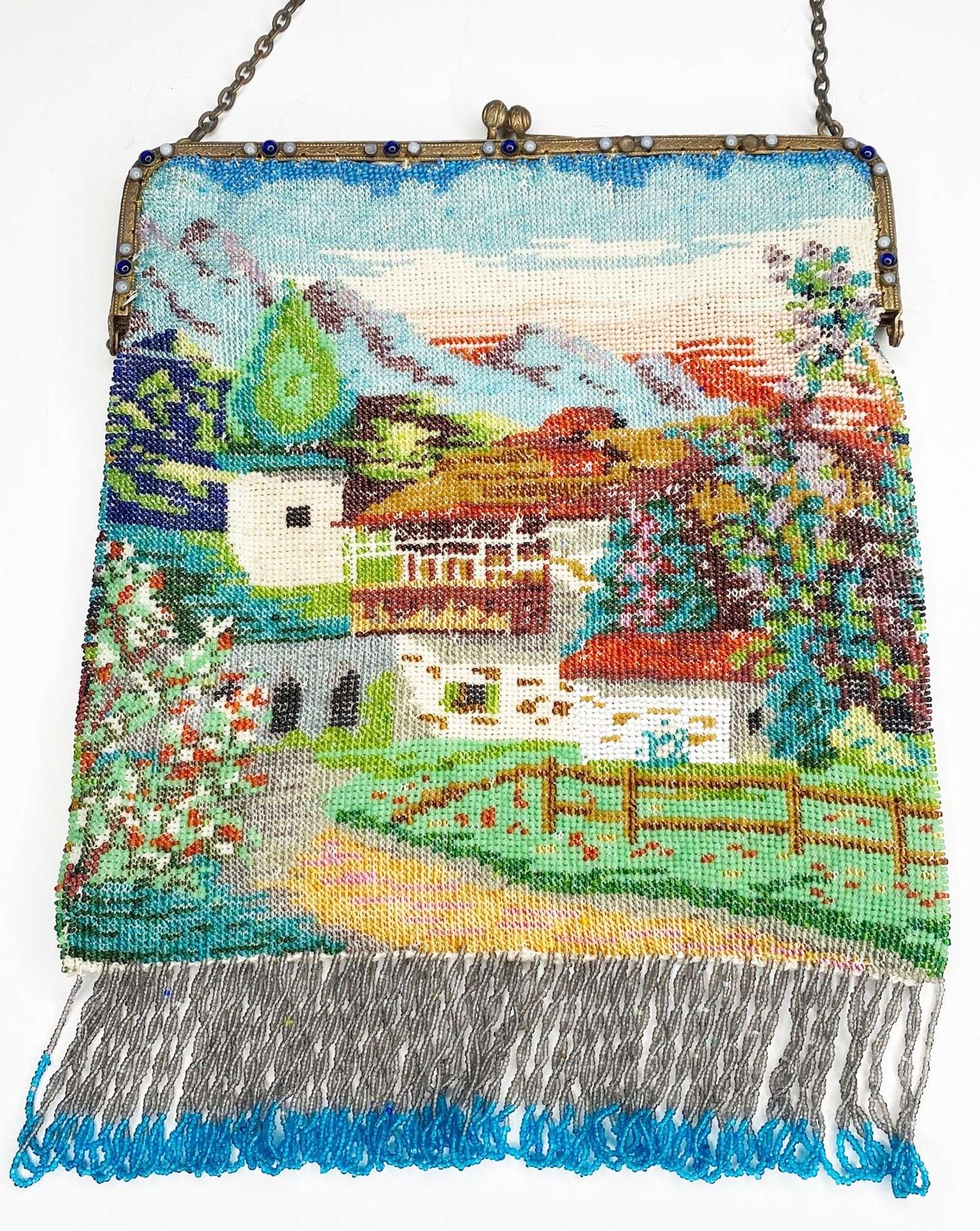 Appraisal: Micro Beaded Village Scene Hand Bag long at widest Condition