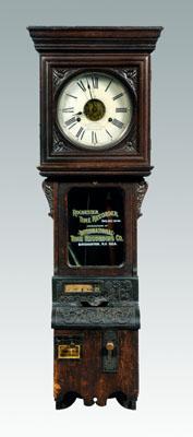 Appraisal: Rochester time recorder clock oak case pendulum window quot Rochester