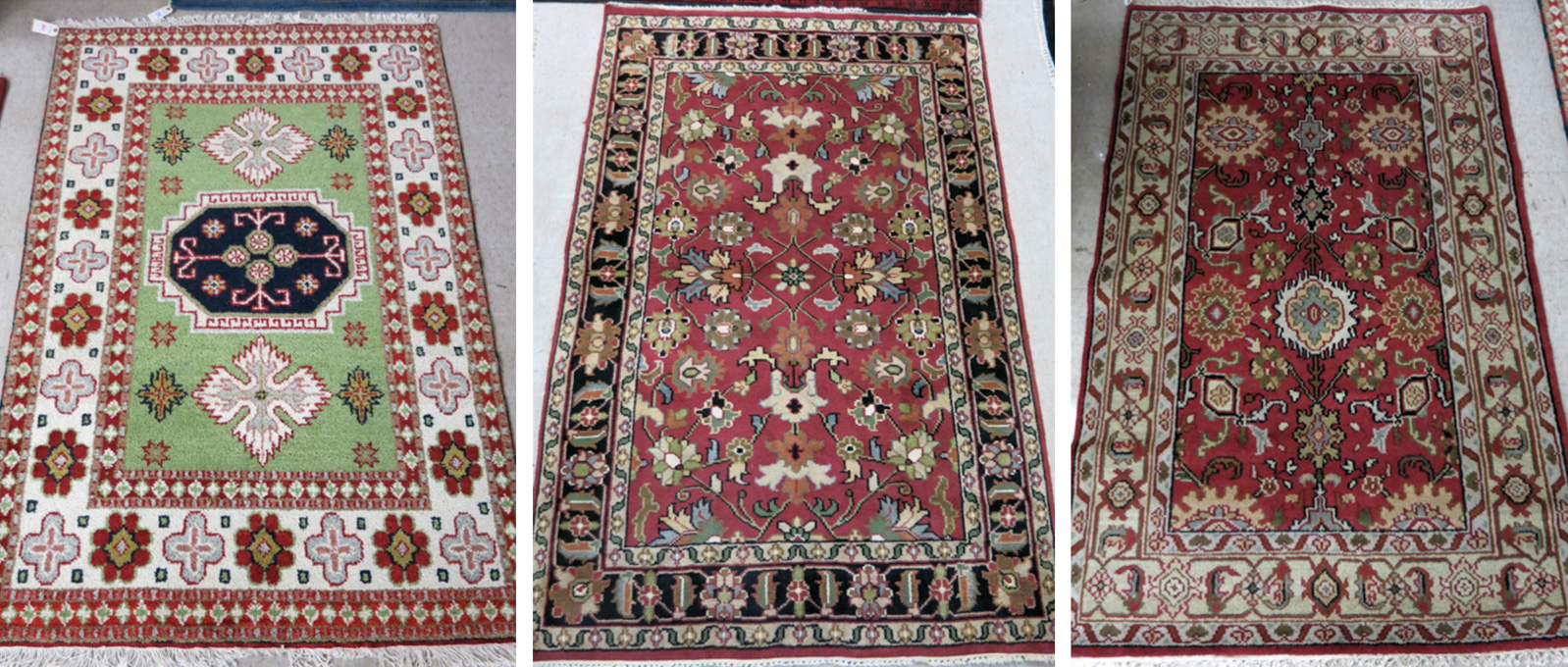 Appraisal: THREE HAND KNOTTED ORIENTAL AREA RUGS ' X ' green