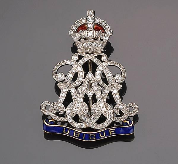 Appraisal: A diamond and enamel Royal Artillery brooch Cartier London signed