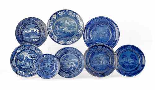 Appraisal: Eight blue Staffordshire plates and shallow bowls th c with