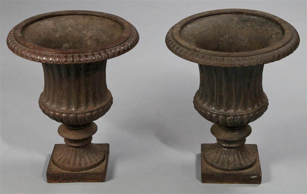 Appraisal: PAIR OF CLASSICAL CAST IRON GARDEN URNS having a classical