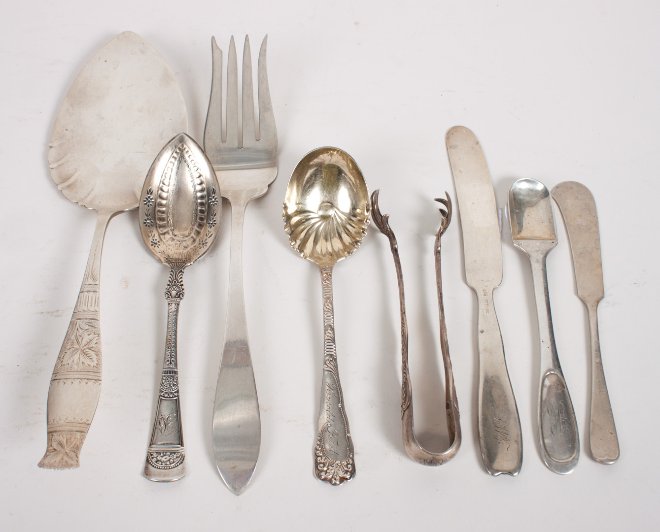 Appraisal: Group of sterling silver flatware serving pieces comprising pieces including