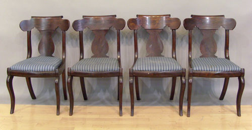 Appraisal: Set of four mahogany saber leg dining chairs mid th