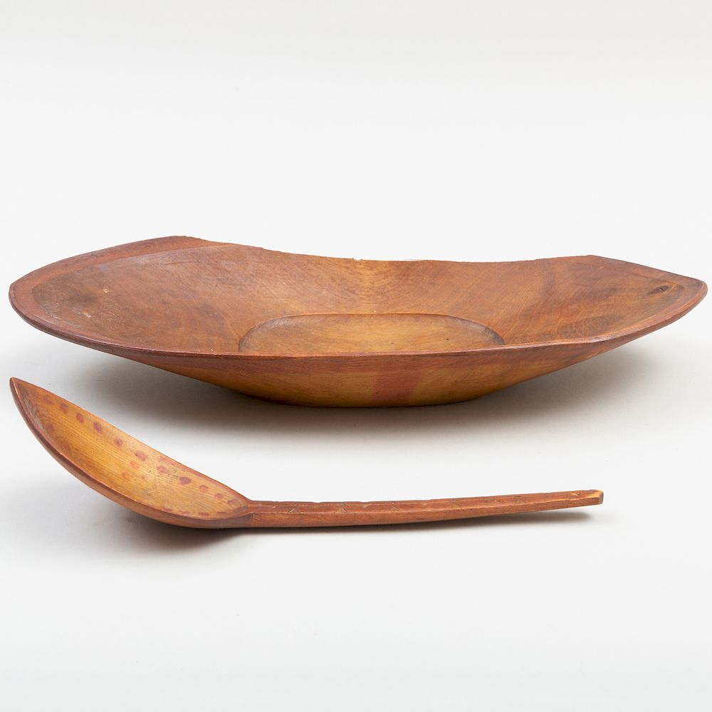 Appraisal: Eskimo Painted Wood Dish and Associated Ladle Bowl x in