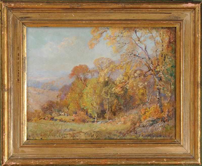 Appraisal: AMERICAN SCHOOL AUTUMN LANDSCAPE Oil on board signed lower right