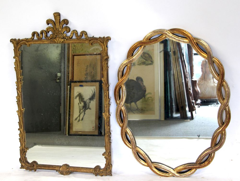 Appraisal: ANTIQUE Carved Plume Twisted Gilt Mirrors Lot of Two Gilt