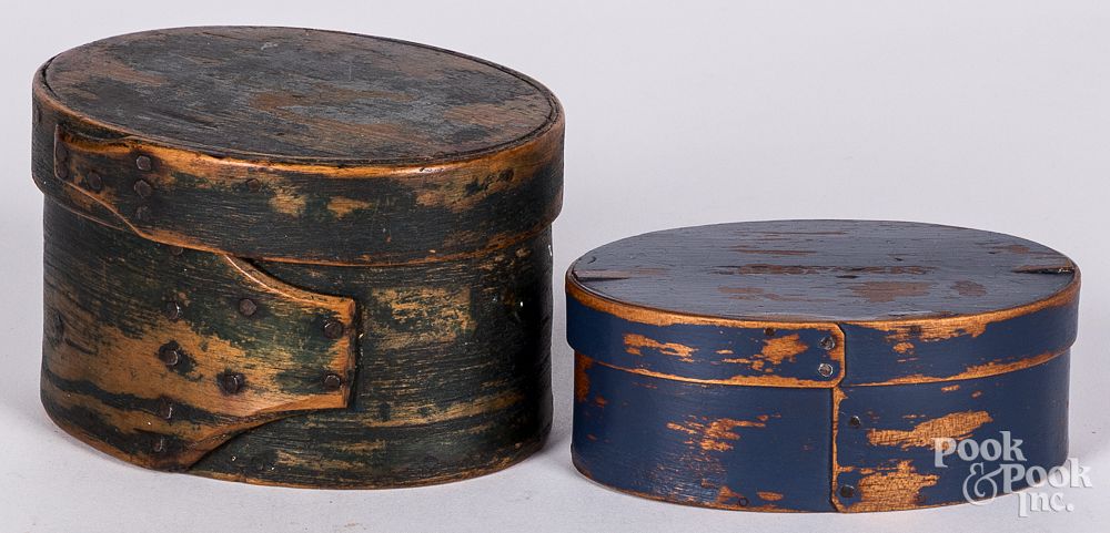 Appraisal: Two small painted bentwood boxes th c Two small painted