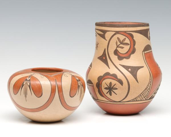 Appraisal: TWO GOOD HOPI AND ZIA CONTEMPORARY POTTERY VESSELS Late th