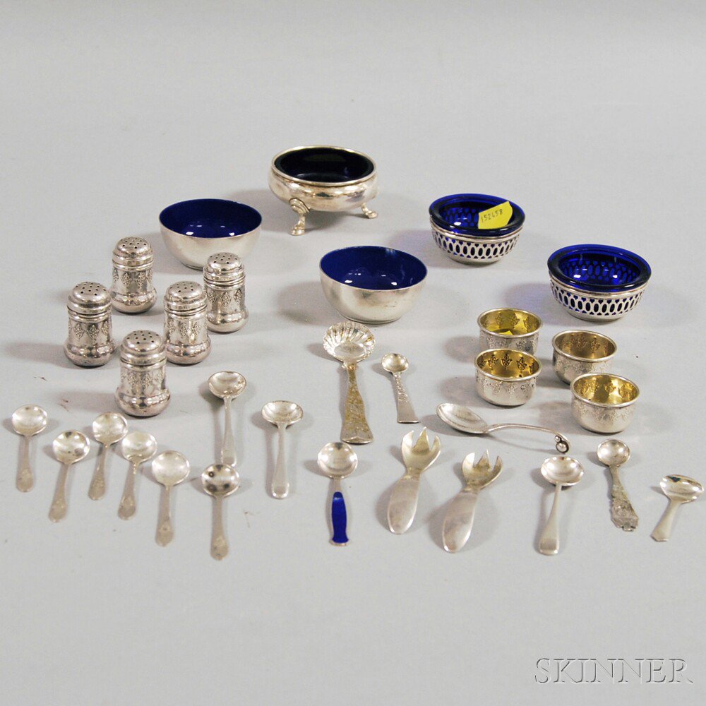 Appraisal: Collection of Sterling Silver Master Salts Shakers and Spoons including