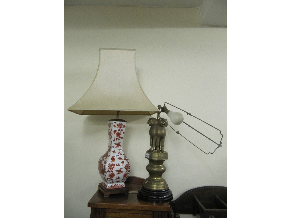 Appraisal: Chinese ceramic table lamp with shade and a brass table