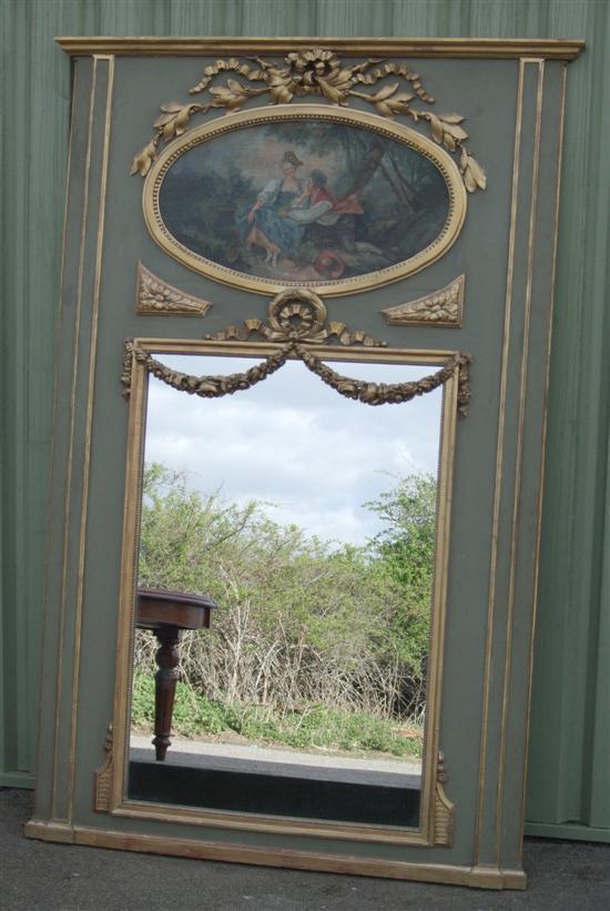 Appraisal: th century French olive painted and gilt mirror the plate