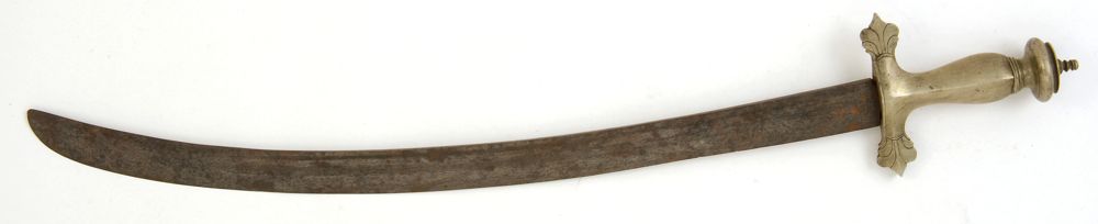 Appraisal: UNUSUAL BRONZE-HANDLED SABRE Marked Battek Piso Pendang Length of blade