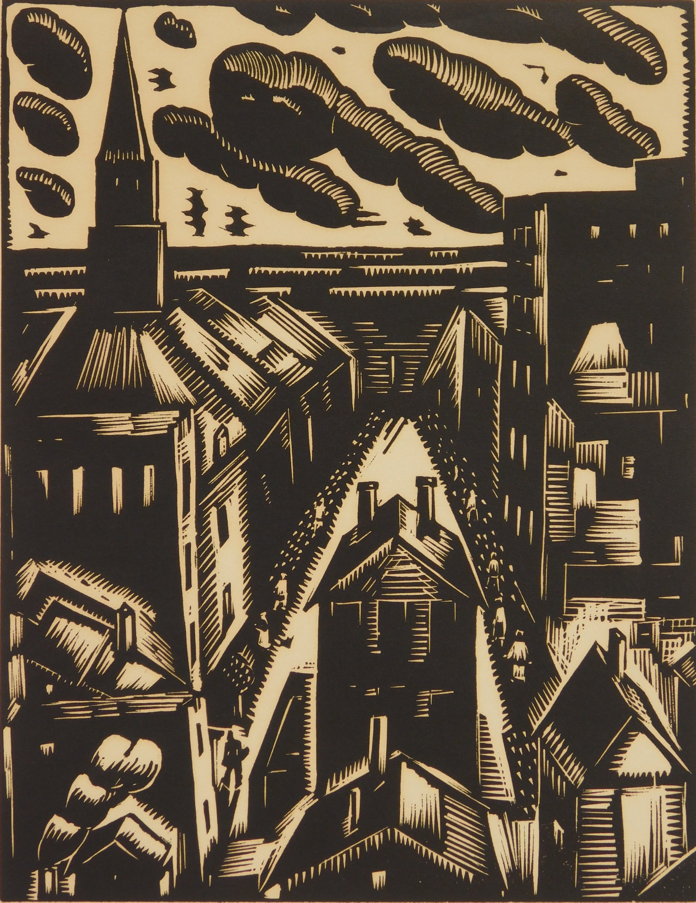 Appraisal: William Jacobs - West Side Chicago''- woodblock signed dated and